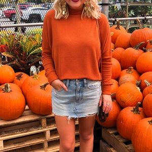 Women's Orange Ribbed Turtleneck Top